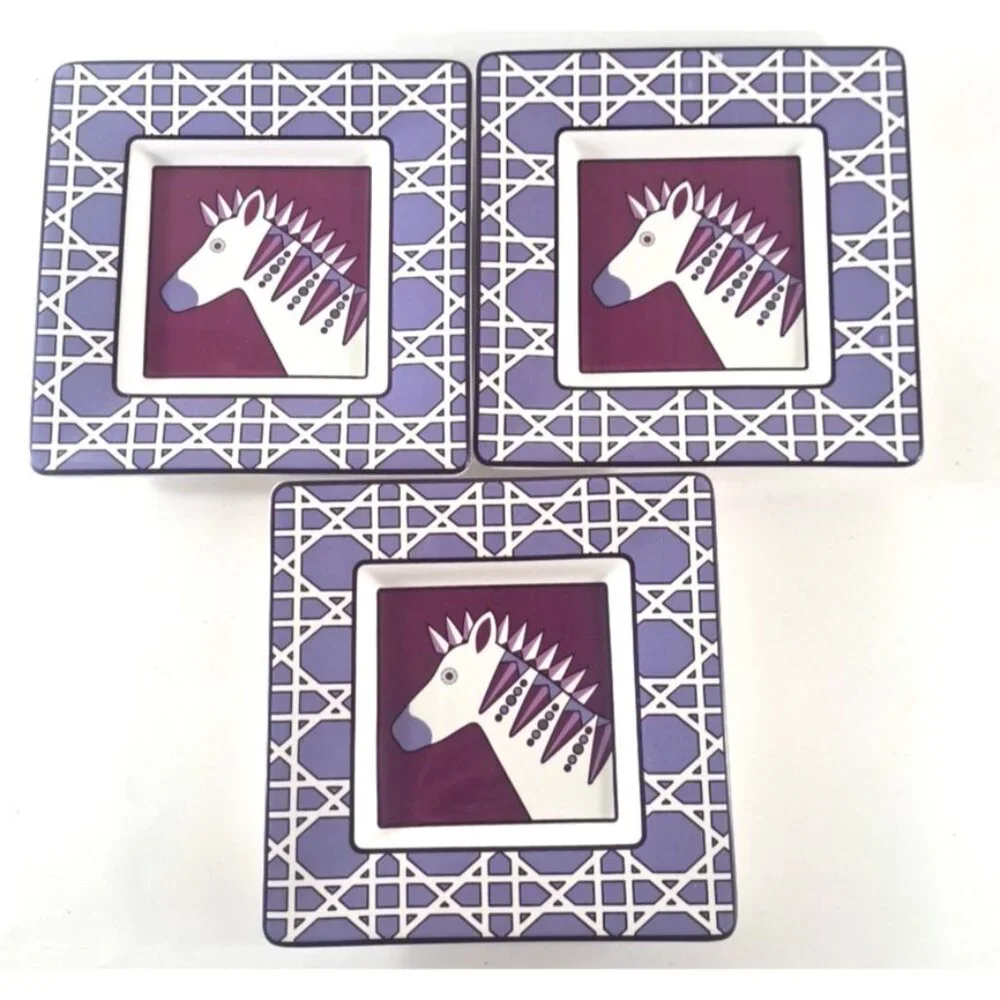 Jonathan Adler Happy Chic Zebra Bread Dessert Plates 3 Square Purple 6.5